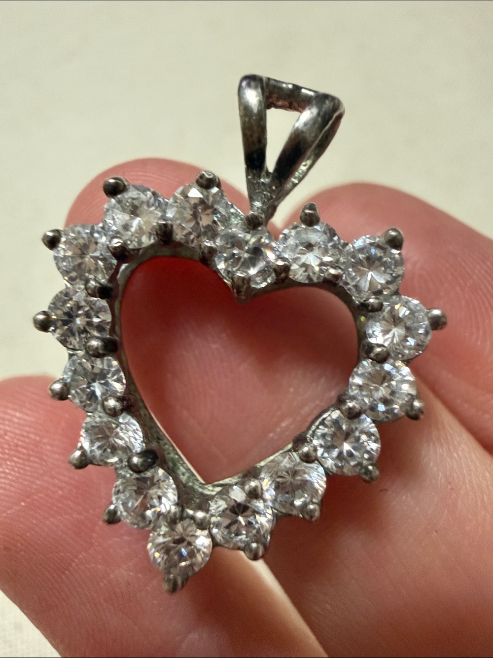 Sterling Silver 925 Heart Pendant W/ Clear Cubic Zirconia